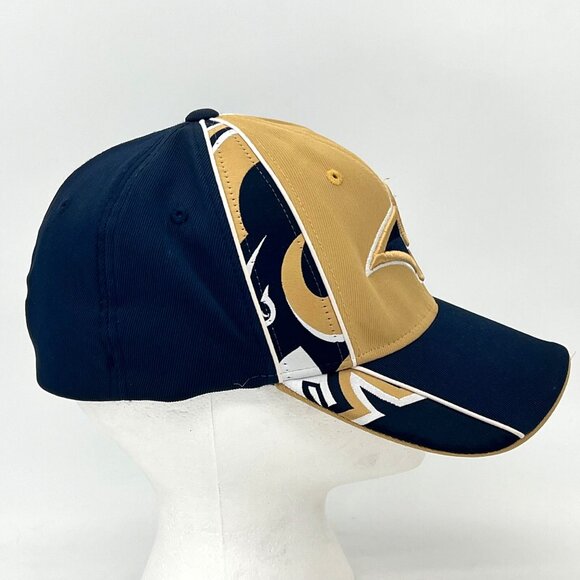 Reebok NFL St. Louis LA Rams Cap Hat Navy & Gold Fitted Stretch Elastic OSFA - Picture 6 of 15